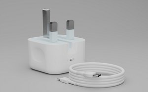 iPhone 30W 3-Pin Power Adapter 3D Model - High-Quality PBR - 3D 30W Wall Charger Fast GaN Chargers