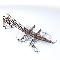 Wrecked high tension power lines stand