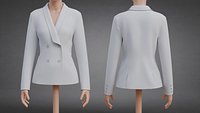 Womens Double-Breasted Blazer - White Suit Jacket 3D Clothing Model