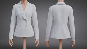 Womens Double-Breasted Blazer - White Suit Jacket 3D Clothing Model