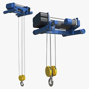 3D Industrial Machinery Wire Rope Hoist Blue Rigged