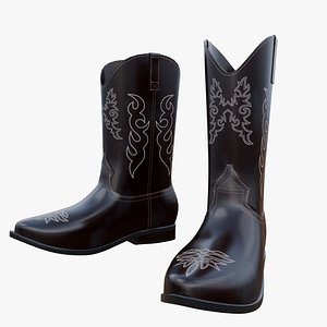3D Black Western Cowboy Boots Brown Leather PBR Low Poly 3D Model