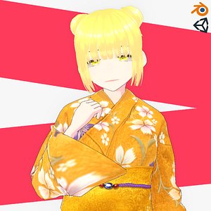 Kimono Anime Girl Izaki 3D