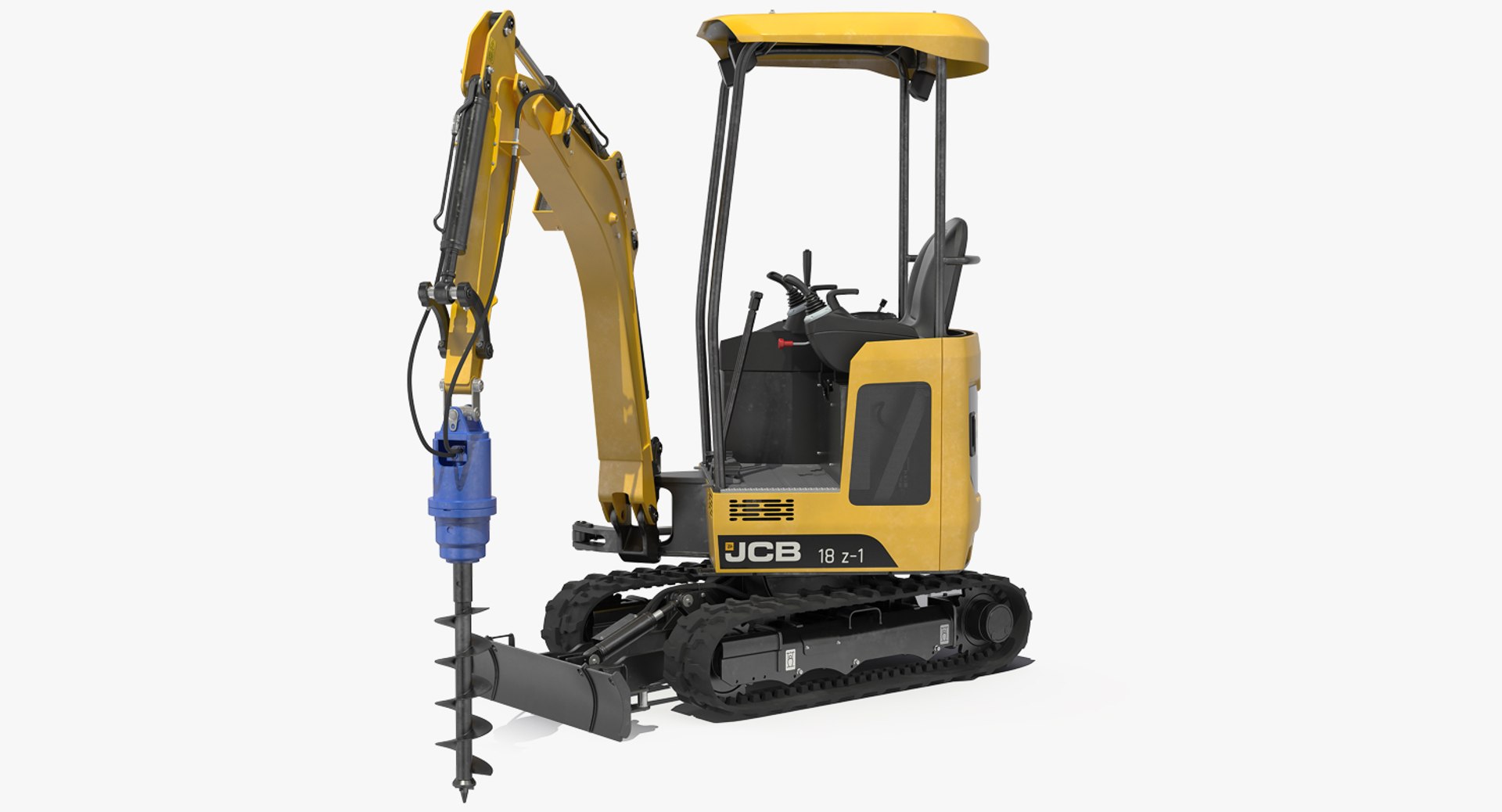 JCB 18Z1 Mini Excavator with Earth Drill X2500 Rigged 3D Model 3D model preview
