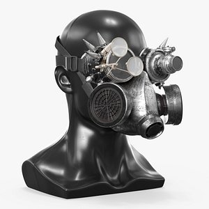 Desert Steampunk Respirator Protective Gear with Head Mannequin Silver Old