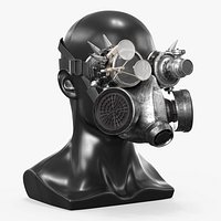 Desert Steampunk Respirator Protective Gear with Head Mannequin Silver Old