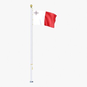 3D Malta Flag Stand Pole Animated Loop model