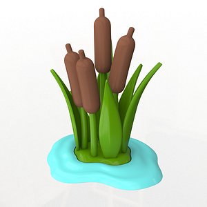 3D Stylized Wetland Plants with Water Isometric 3D Model