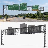 Traffic Gantry with Route Signs Game Ready