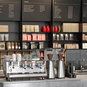 3D Commercial Espresso Machine With Coffee Grinders