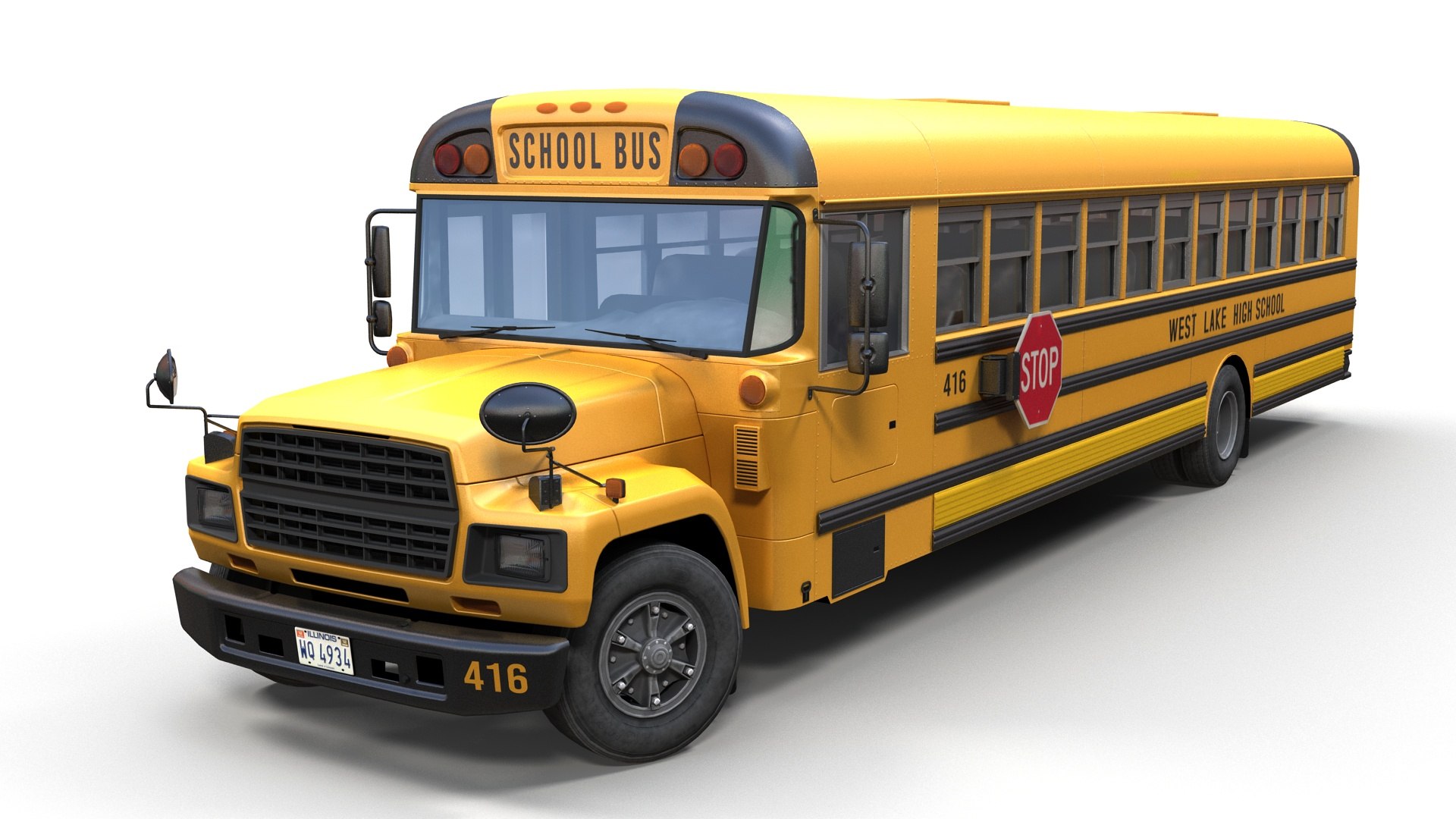 90s generic school bus PBR 3D model - TurboSquid 1906774