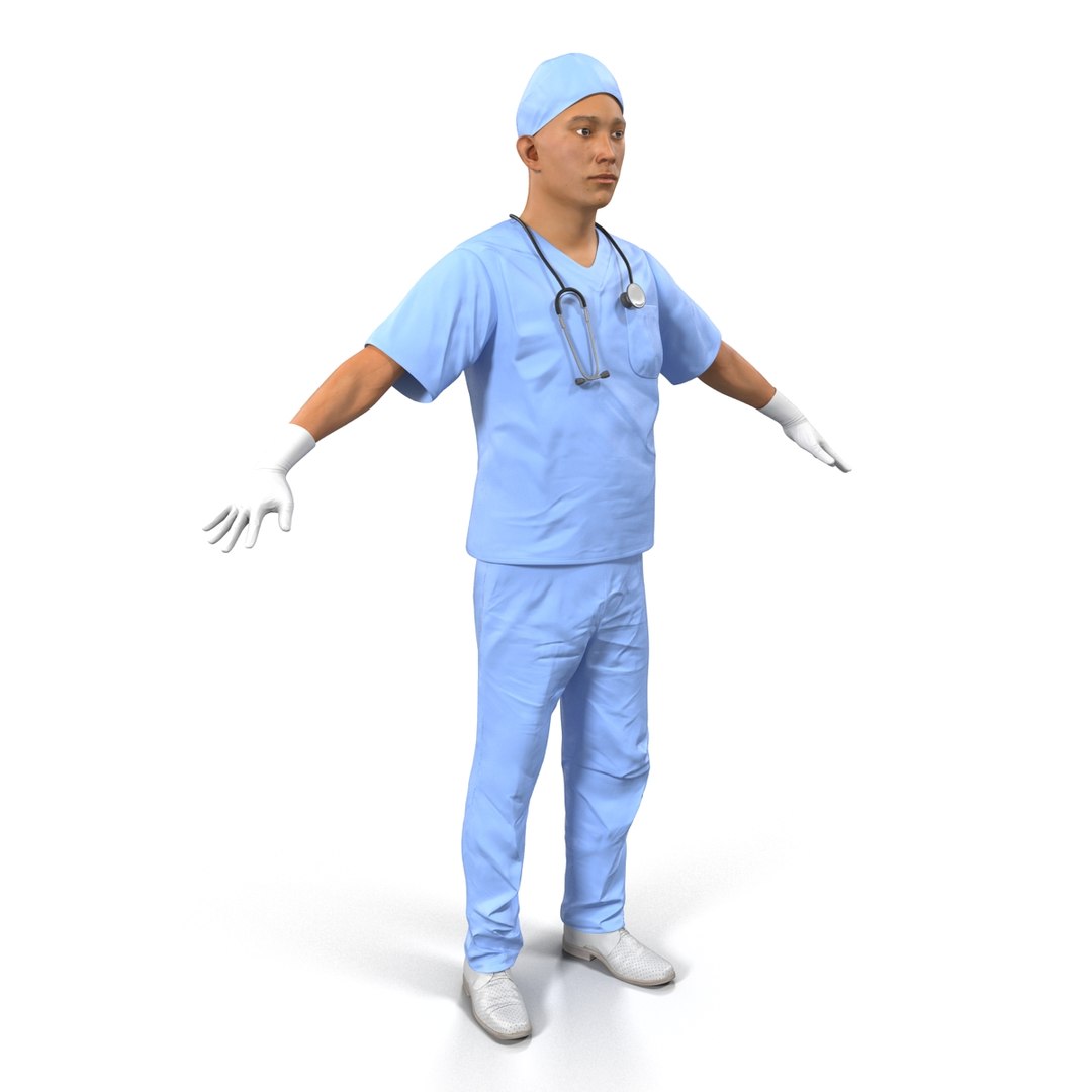 3d model male surgeon asian rigged