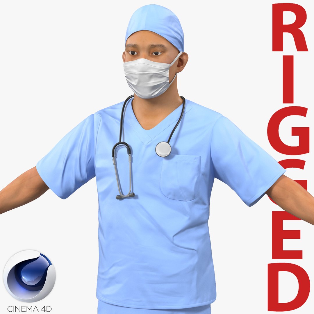 Male Surgeon Asian Rigged for Cinema 4D 3D Model 3D model preview