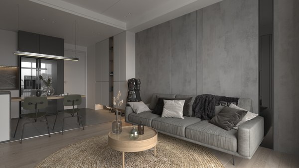 3D Living Room - Kitchen Interior 01 model
