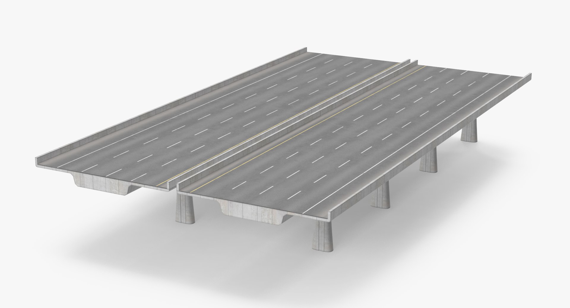 3D 4 lane raised highways https://p.turbosquid.com/ts-thumb/ev/HTROT5/HBbCPOW4/4_lane_raised_highway_straight_v2_001_thumbnail_0005/jpg/1545225324/1920x1080/fit_q87/6590616343b35bd2c336de6926d5bd0d77864dd8/4_lane_raised_highway_straight_v2_001_thumbnail_0005.jpg