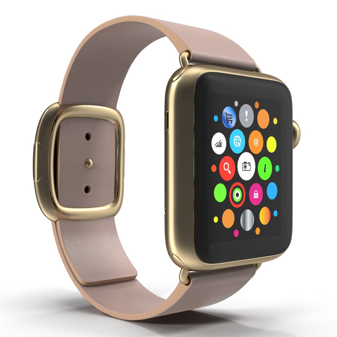 Apple Watch 38mm Gold Case with Rose Gray Modern Buckle 2 3D Model 3D model preview