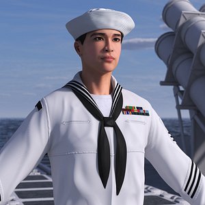 Asian Sailor US Navy A-Pose 3D