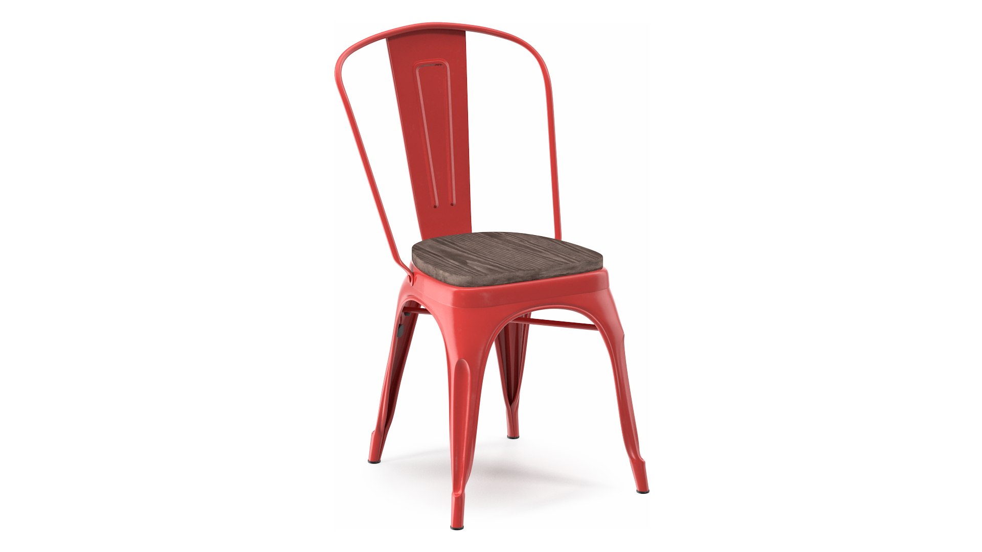 Red Metal Stackable Chair Wooden Seat 3D model preview