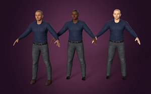 Rigged Man - Sales Associate -- 3 Skin Textures - Indian Arab African Brown Black White Latino Latin
