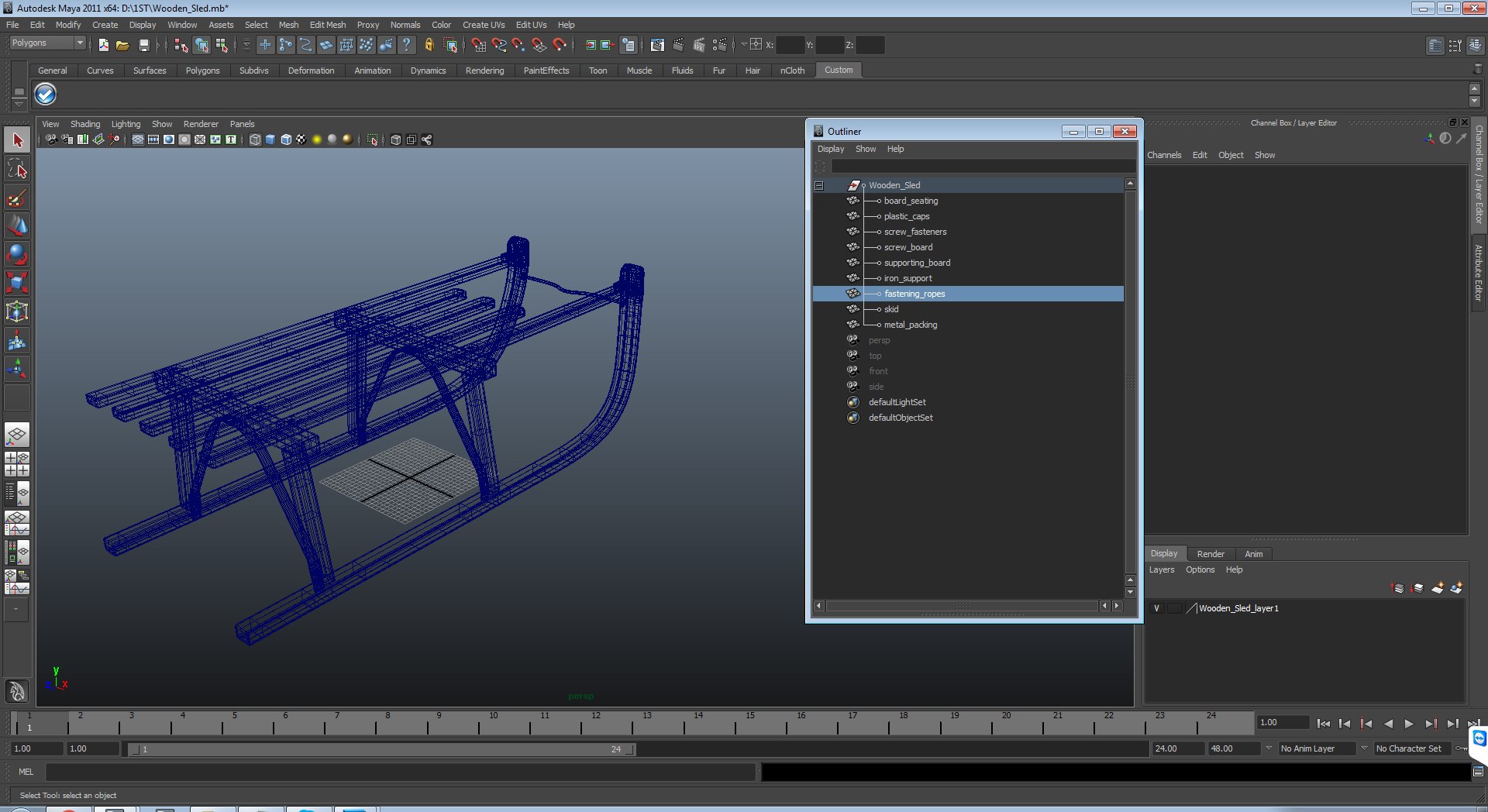 Snow Wooden Sled Red 3D Model 3D model preview