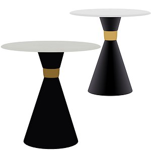 White Marble Top Black Aluminum Base Accent Table model