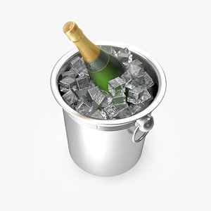 3D Champagne bottle inside ice bucket model