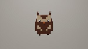 3D Voxel Low Polly Animal Owl model