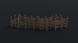 3D model Low-poly Cartoon Polygonal medieval village fence