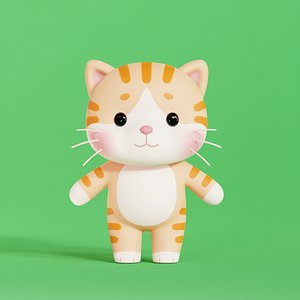 3D Cat Character Cartoon Orange Chibi Kawaii Low-poly 3D model model