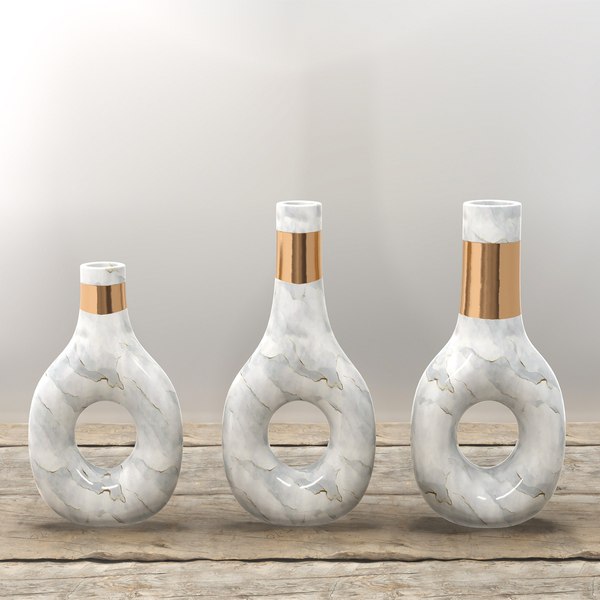 White Marble and Gold Decor Vase Set 3D 모델 TurboSquid 1935728