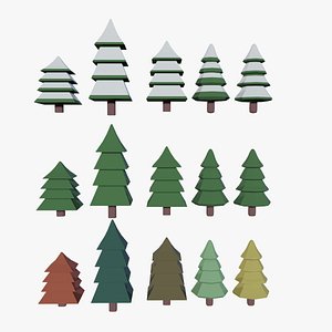 3D Low-Poly Winter  christmas trees pack