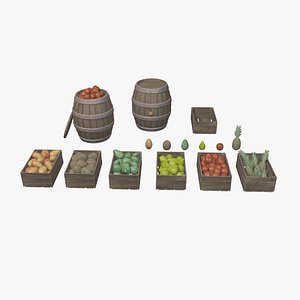 Tropical fruit and fruit boxes 3D model