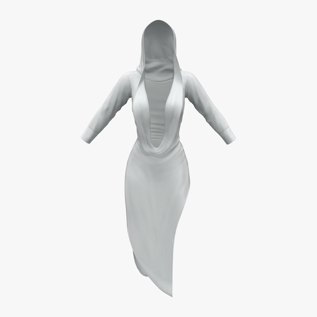 3D model Deep Cleavage Cowl Front Asymmetric Skirt Hooded Popstar Dress ...