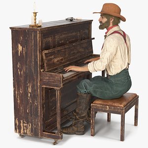 Old Western Piano with Musician 3D