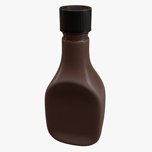 3D Brown Banjo Sauce Bottle With Black Ribbed Screw Cap
