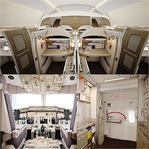 Boeing 777 Interior Cabin with Cockpit