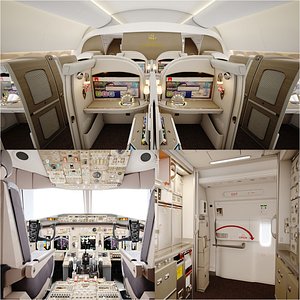 Boeing 777 Interior Cabin with Cockpit