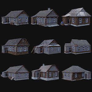 SOVIET RUSSIAN EUROPEAN HOUSES BUILDING HUT WOODEN OLD RUINED 3D