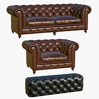 Chesterfield Leather Sofa Double Set