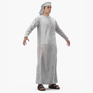 3D Man Wearing Omani Thobe with Keffiyeh White Fur