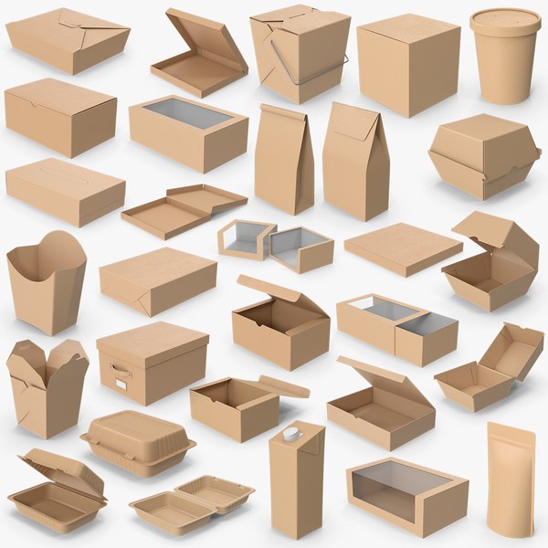 30 Food Containers Boxes Packages Collection 3D model