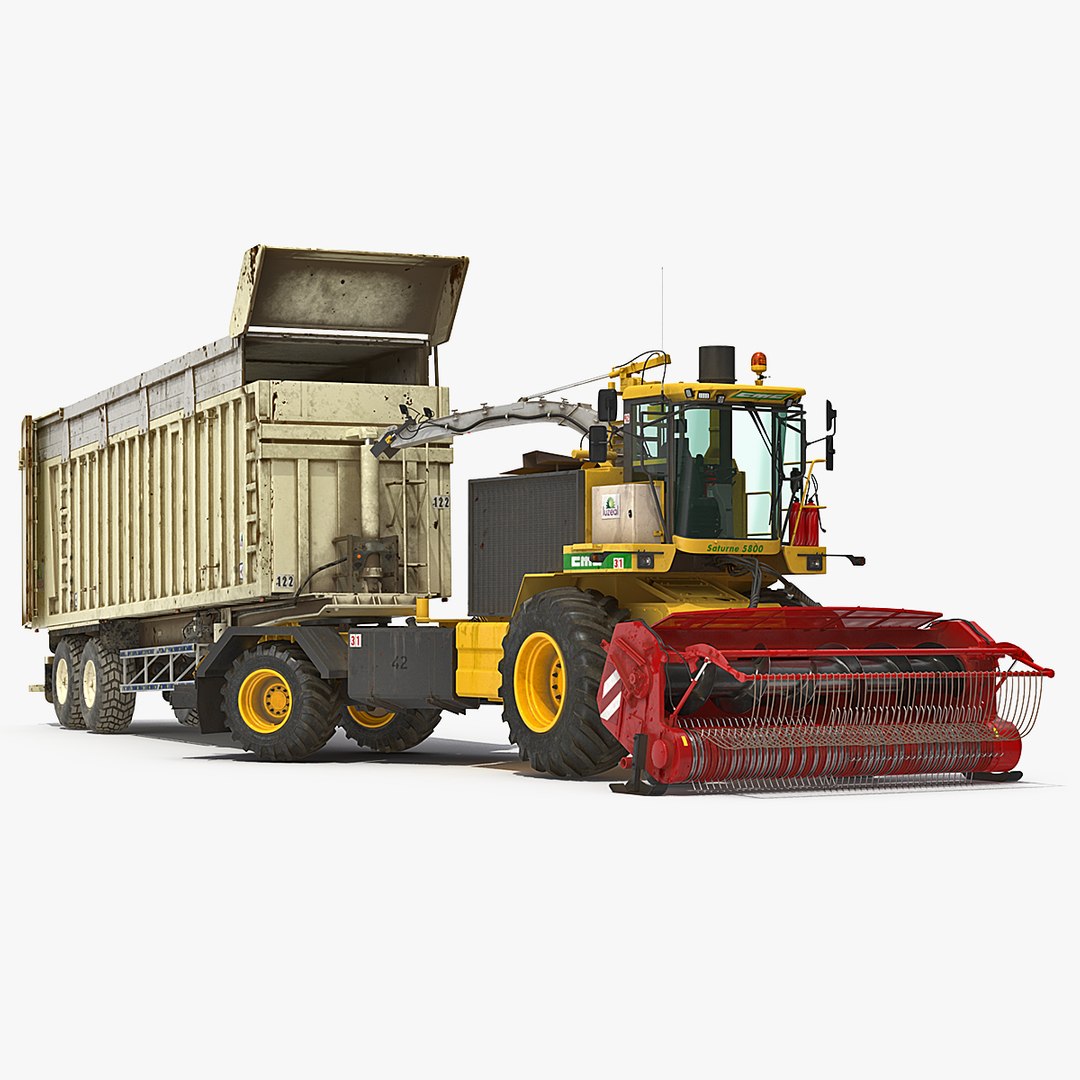 CMC Saturne 5800 with Harvester Trailer Rigged 3D Model 3D model preview