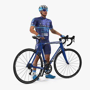 Cyclist Athlete in Blue Suit with Bicycle 3D Model