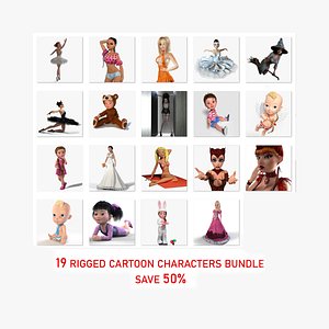 19 Cartoon Rigged Characters Bundle 3D model