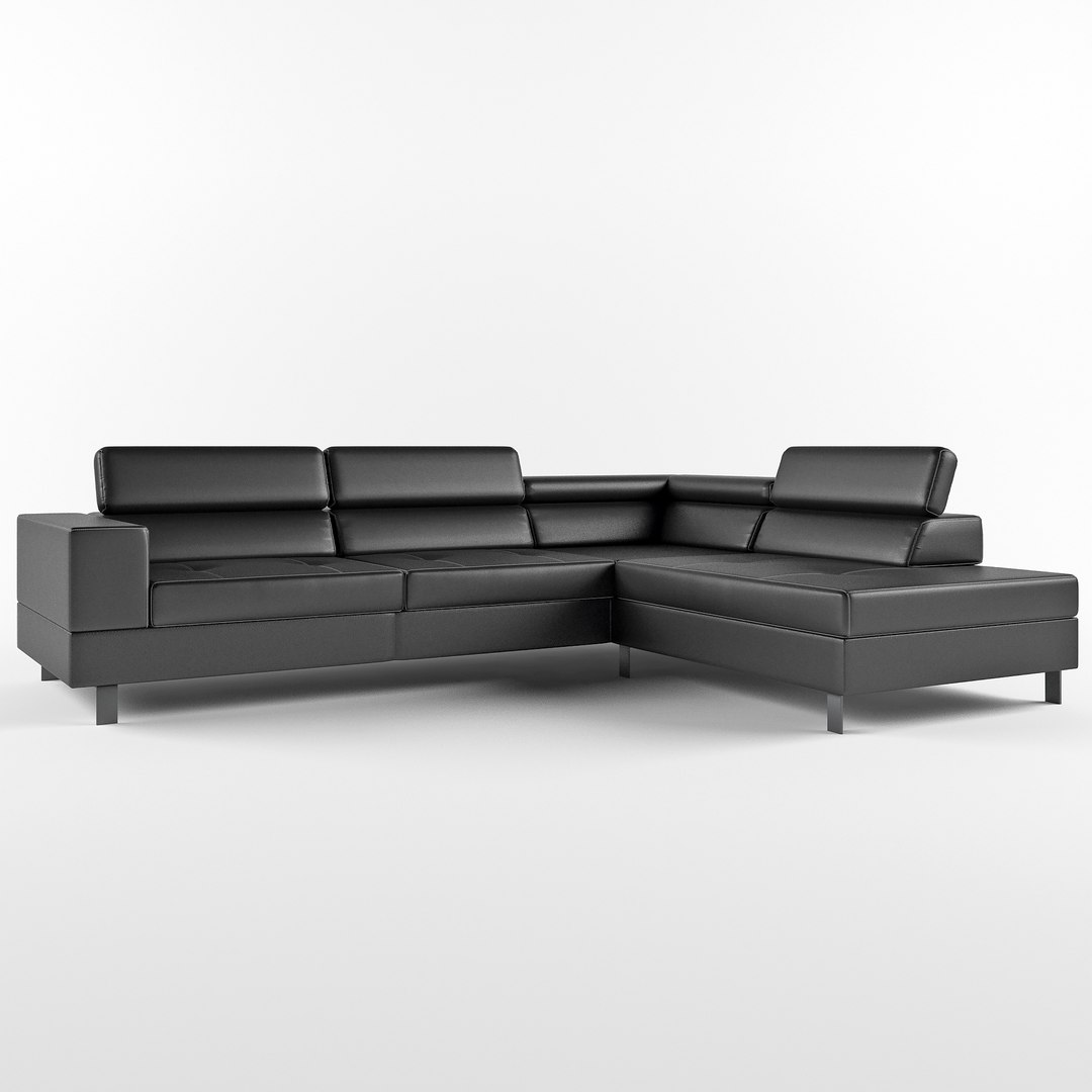 3D corner sofa black leathered TurboSquid 1394689