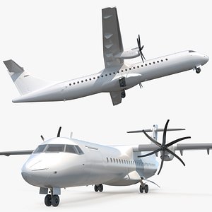 Civil Passenger Plane with Dual Propellers White Simplified