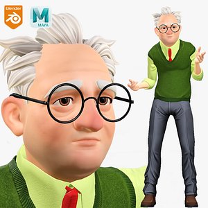 Cartoon Rigged Old Man Character 3D Model 3D model