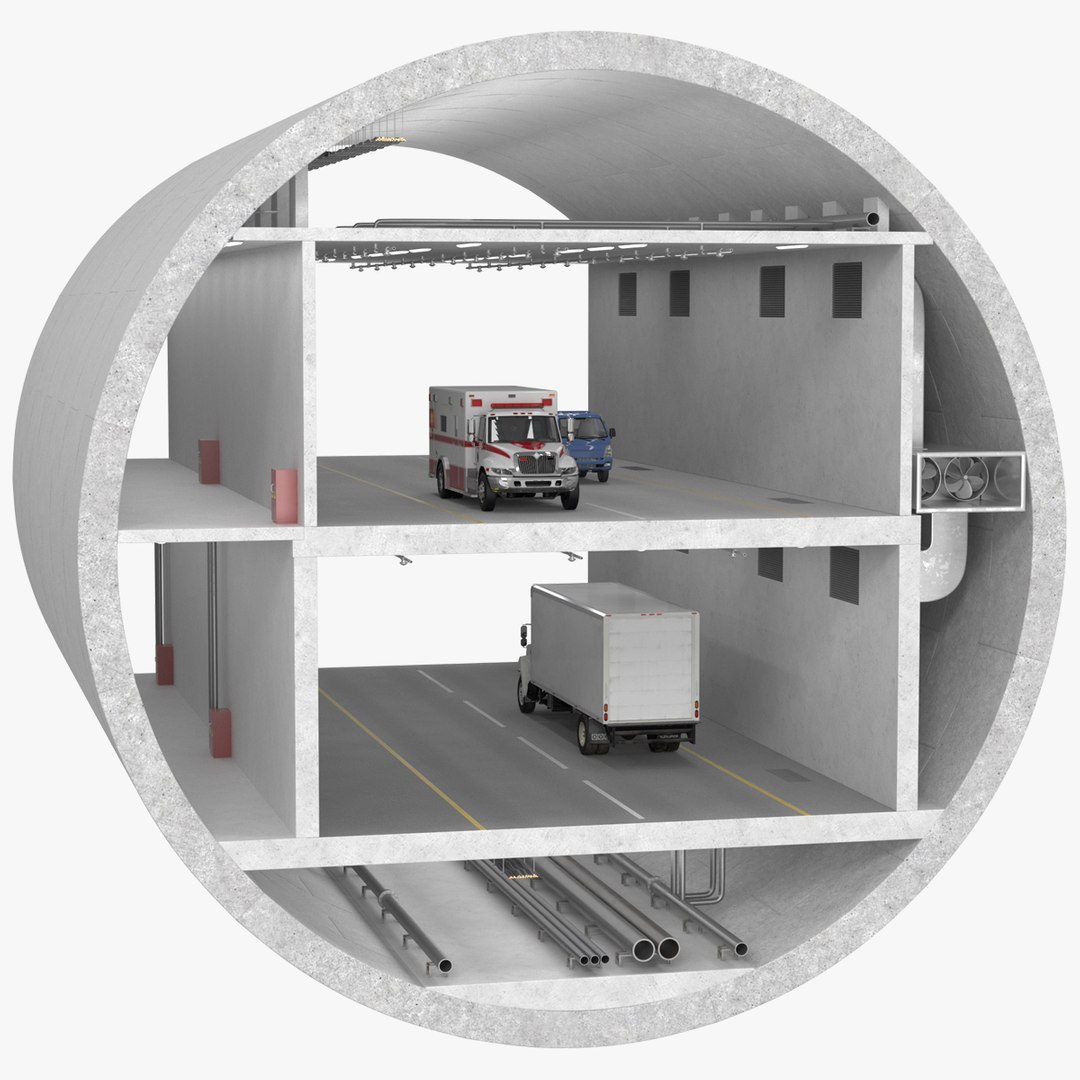 Two Level Tunnel Cross Section with Cars 3D model preview