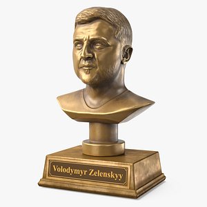 3D Bronze Bust of Zelensky on Pedestal