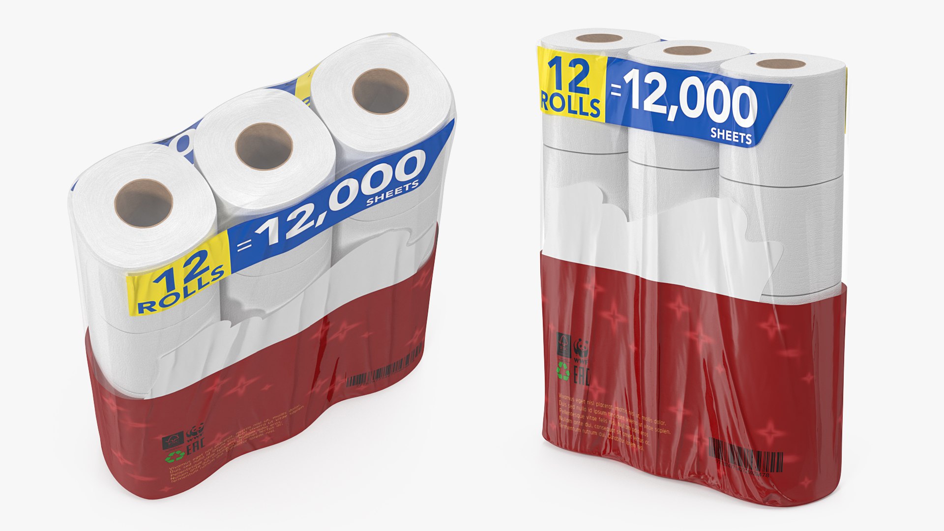 Toilet Paper Pack 12 Rolls 3D model preview